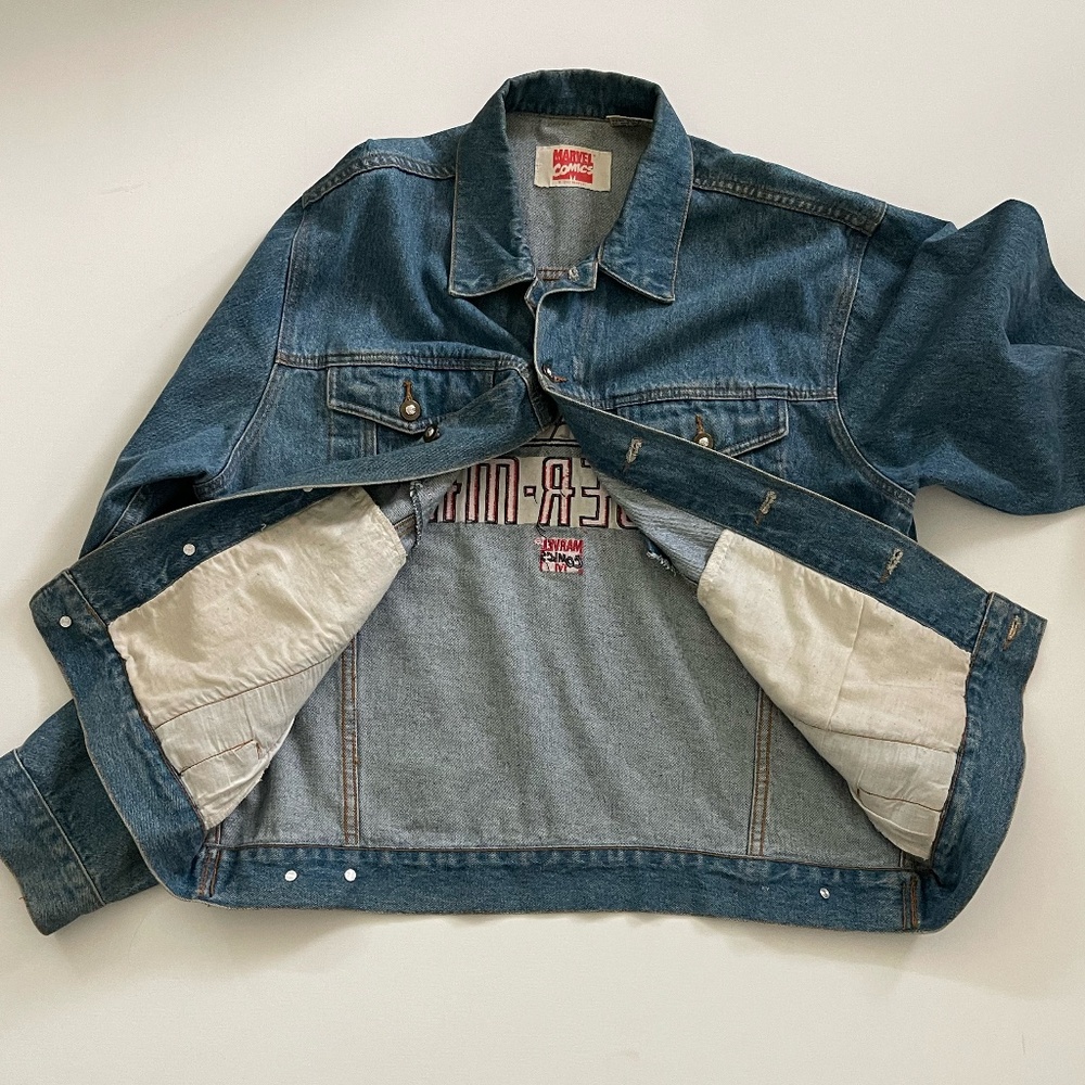 Marvel Vintage 1997 XL Embroidery Patch Spider-Man Denim Jean Jacket Button Up - Picture 2 of 3